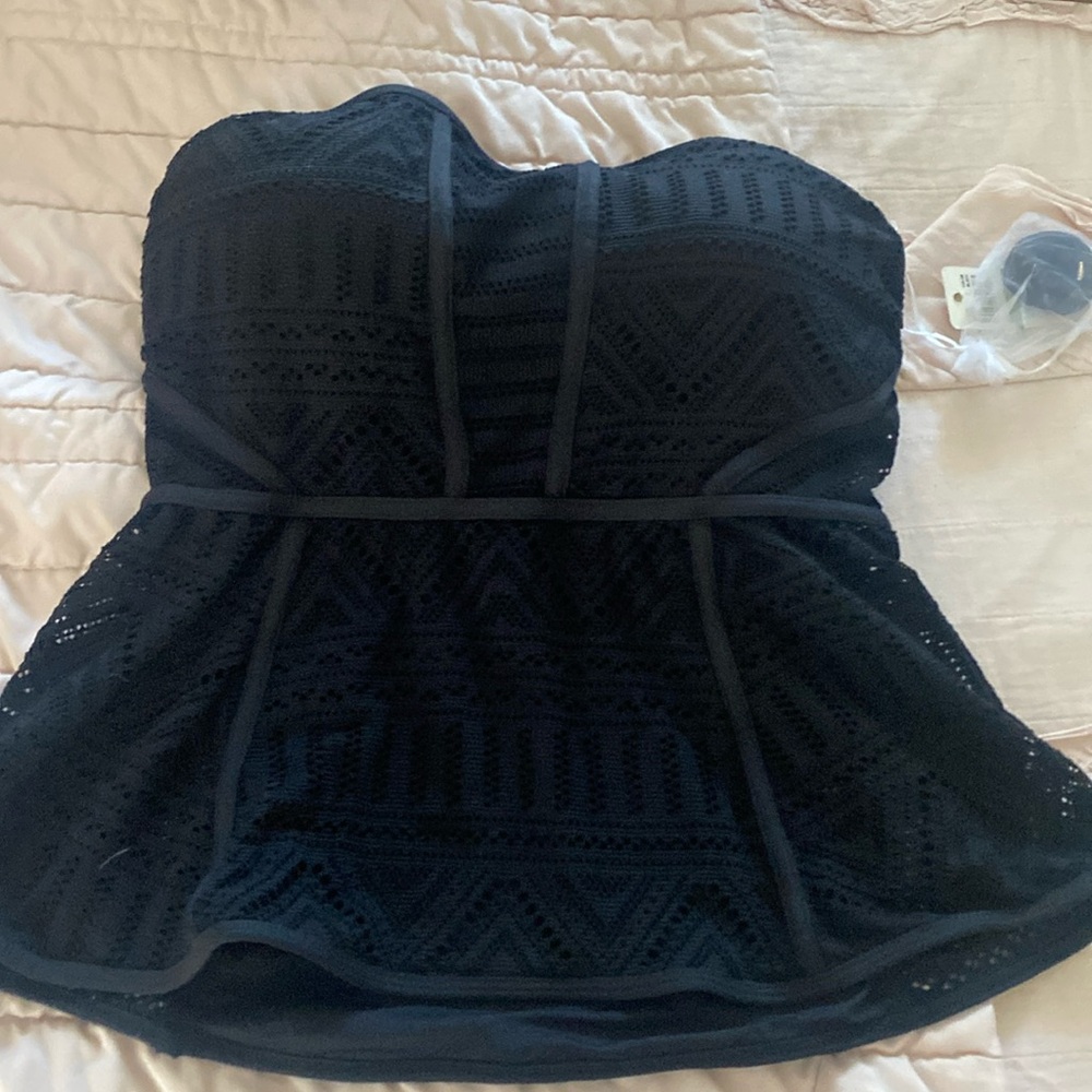 Black peplum strapless bathing suit top ( bottom not included)fully padded lined